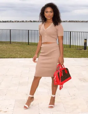 Emilia - Button Up Crop Top Skirt Set