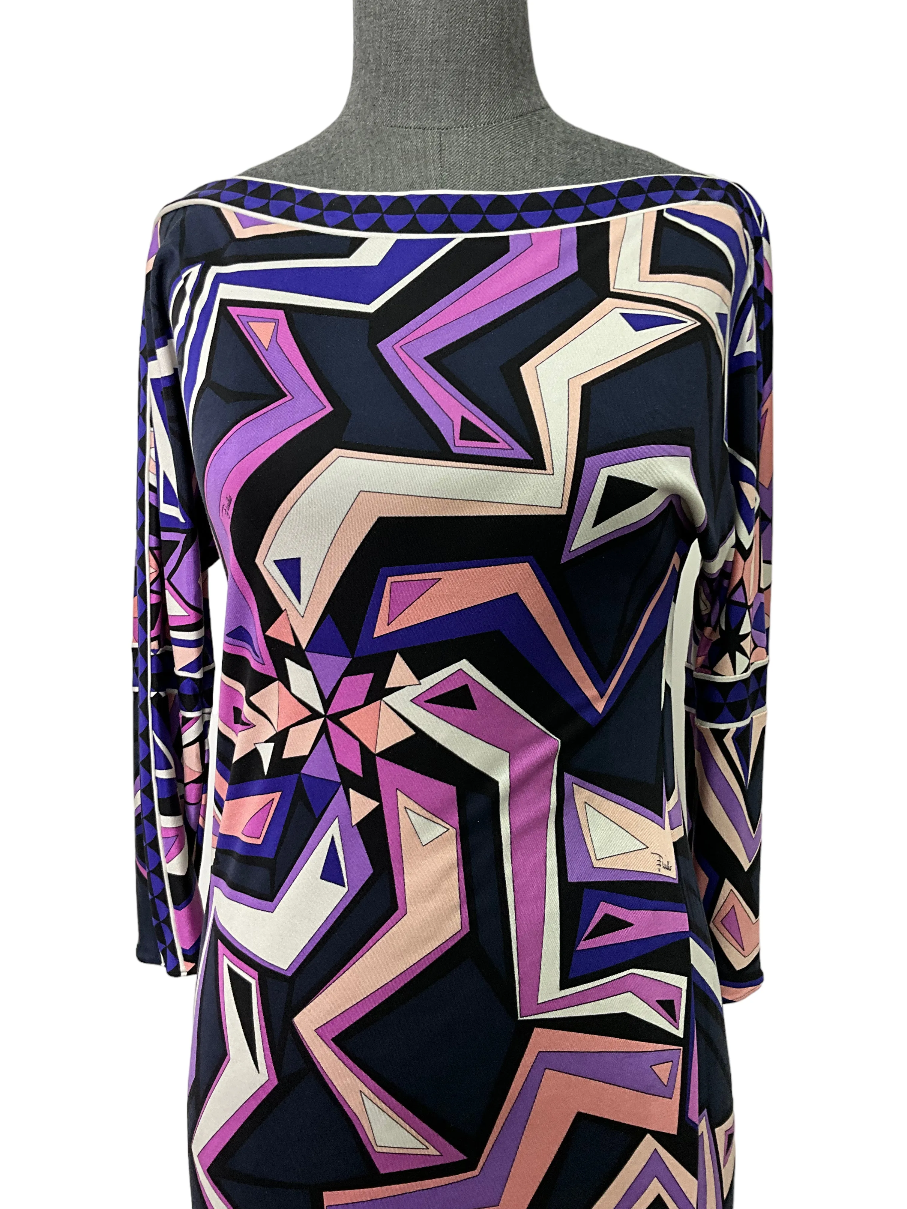 Emilio Pucci 3/4 Sleeve Belted Jersey Dress Size S