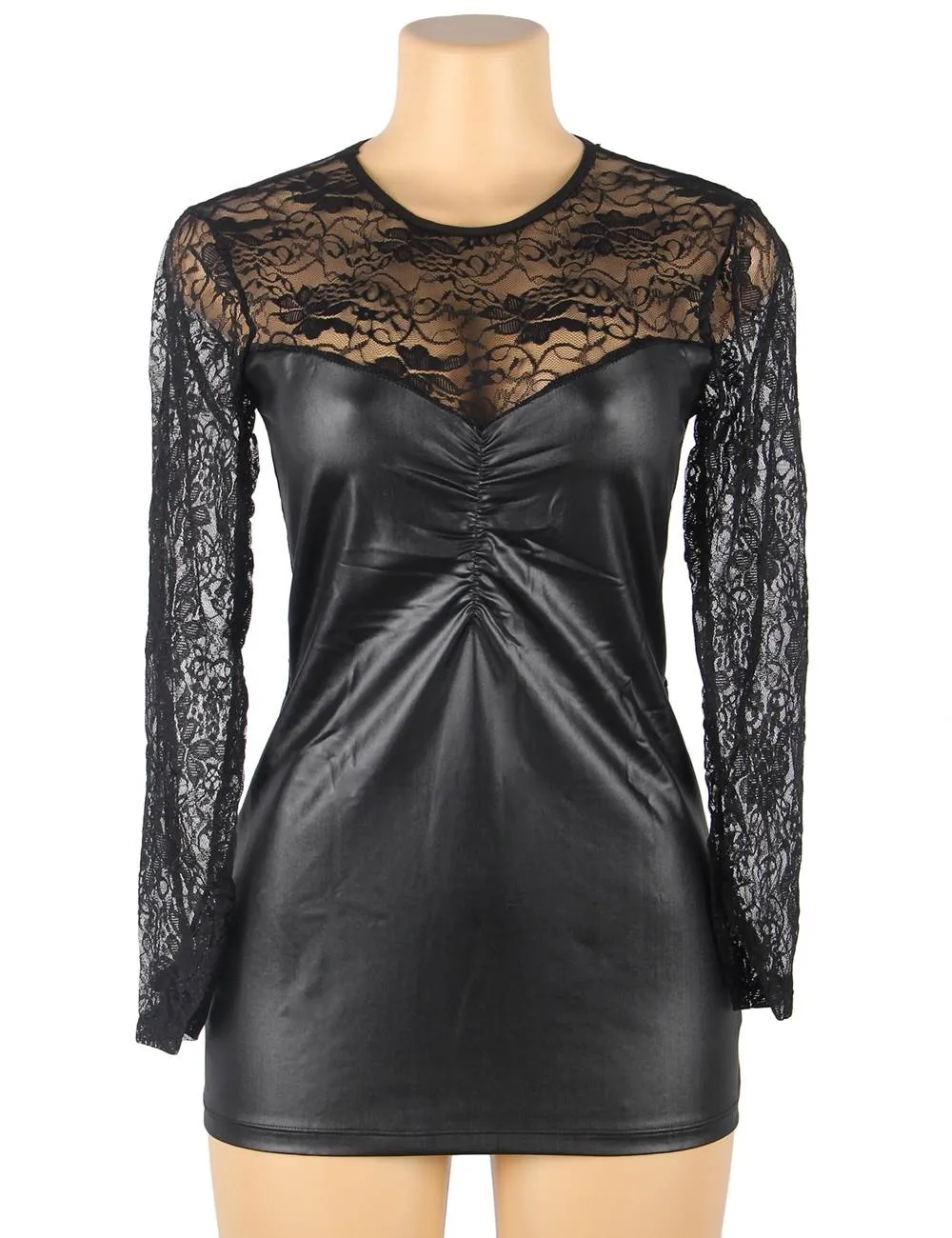 Enchantress: Black Leather Long Sleeve Dress