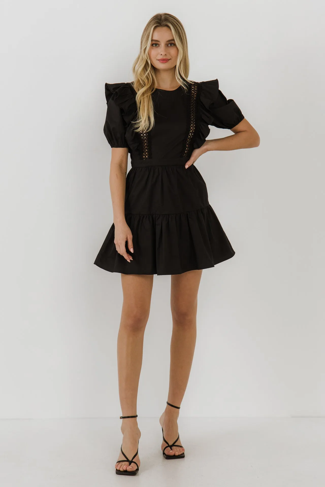 English Factory - Lace Inserted Dress with Puff Sleeves - Final Sale
