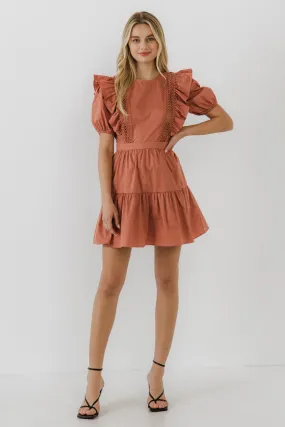 English Factory - Lace Inserted Dress with Puff Sleeves - Final Sale