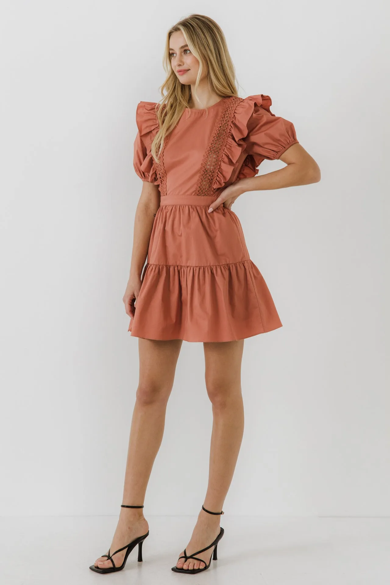 English Factory - Lace Inserted Dress with Puff Sleeves - Final Sale