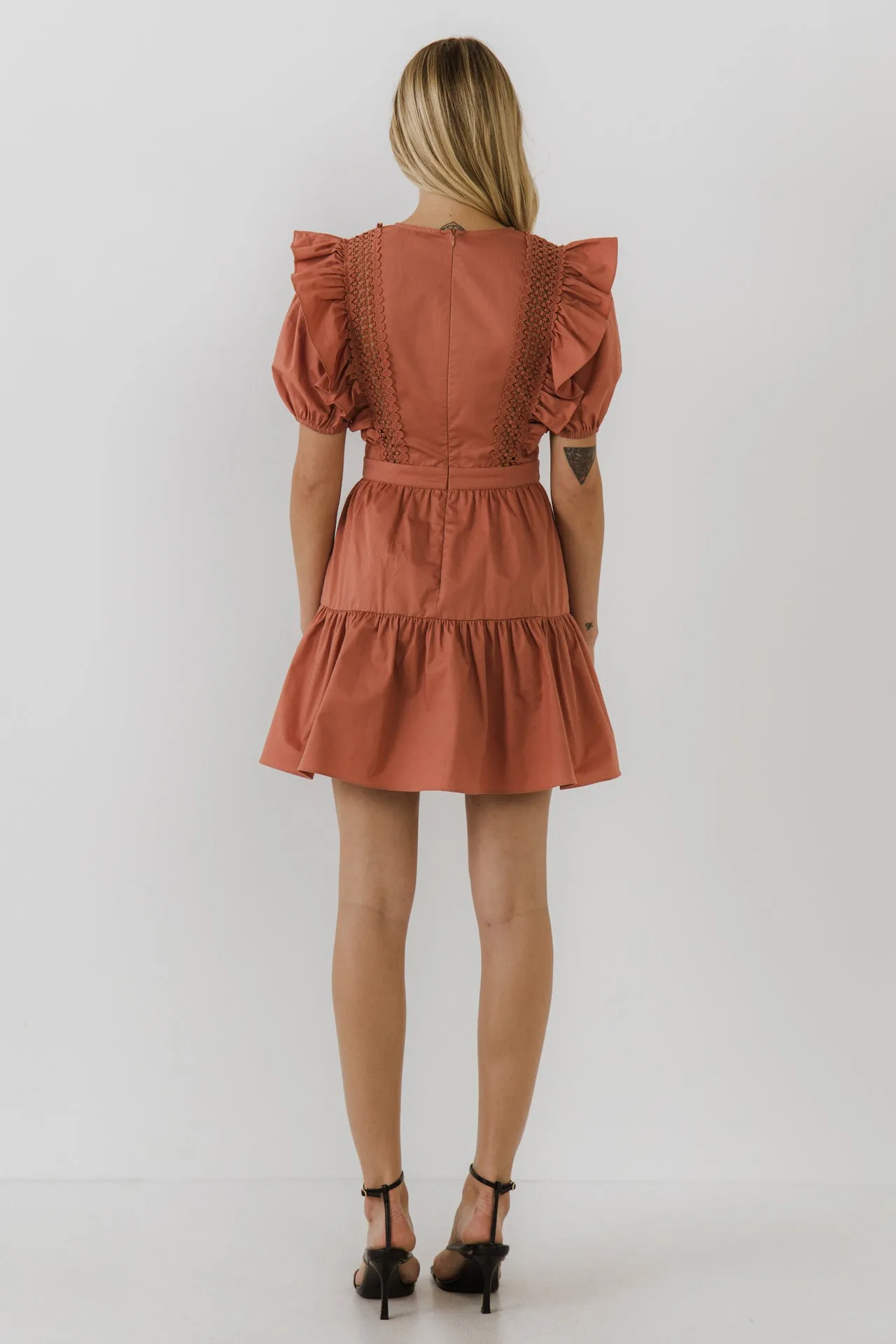 English Factory - Lace Inserted Dress with Puff Sleeves - Final Sale