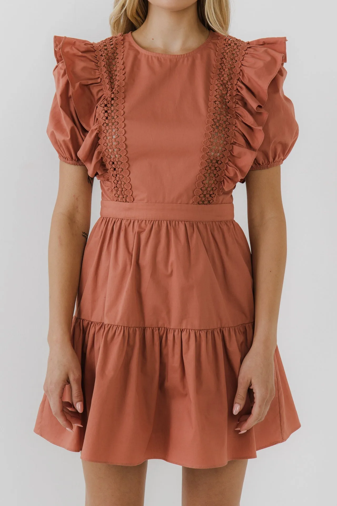 English Factory - Lace Inserted Dress with Puff Sleeves - Final Sale