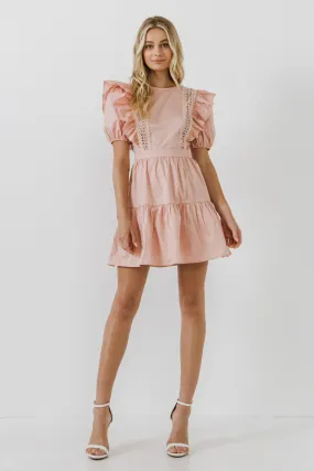 English Factory - Lace Inserted Dress with Puff Sleeves