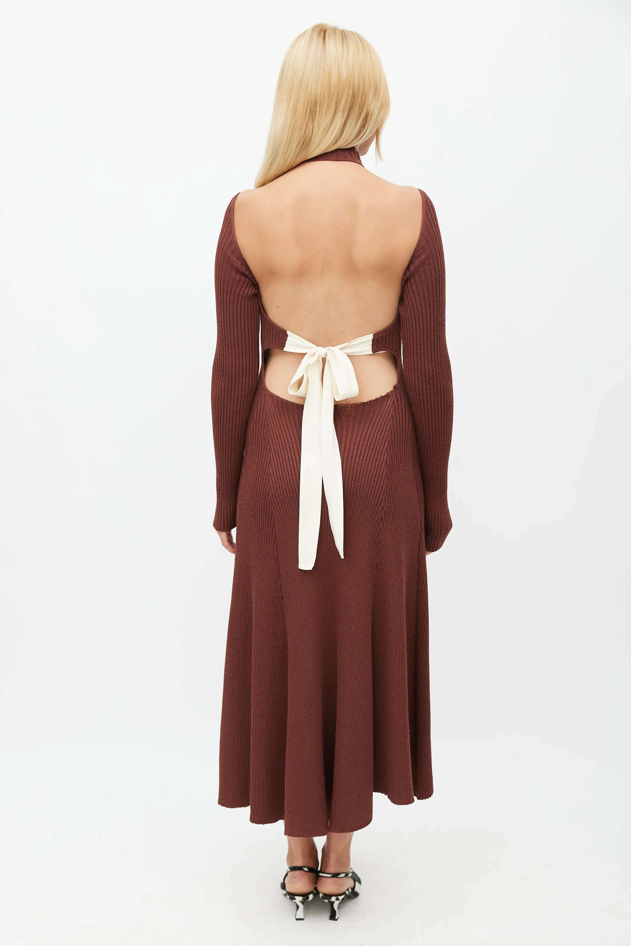 Fall 2015 Brown Knit Backless Dress