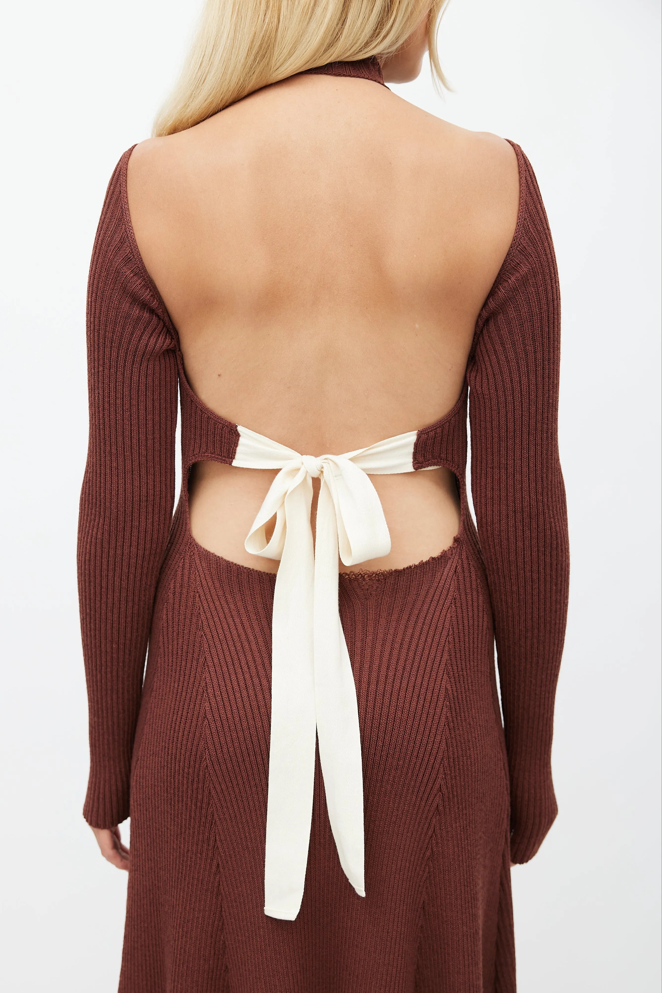 Fall 2015 Brown Knit Backless Dress
