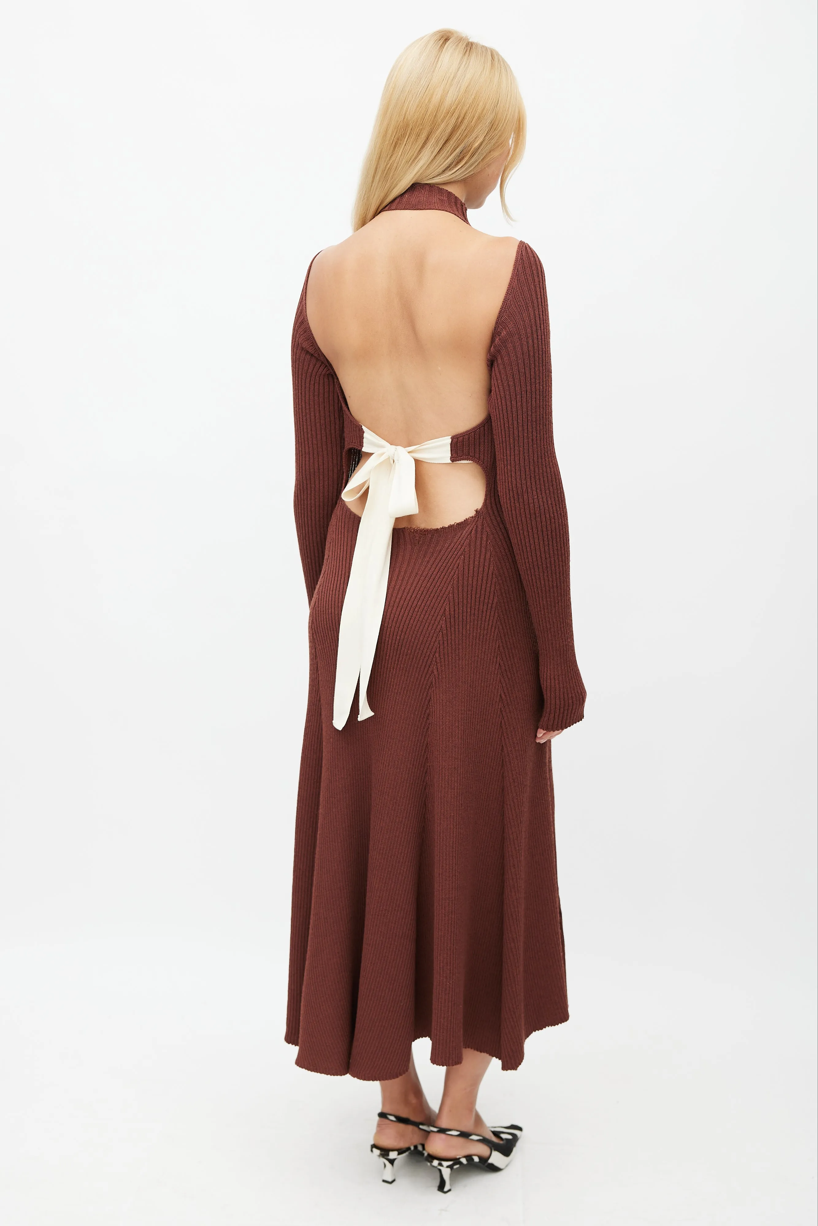 Fall 2015 Brown Knit Backless Dress