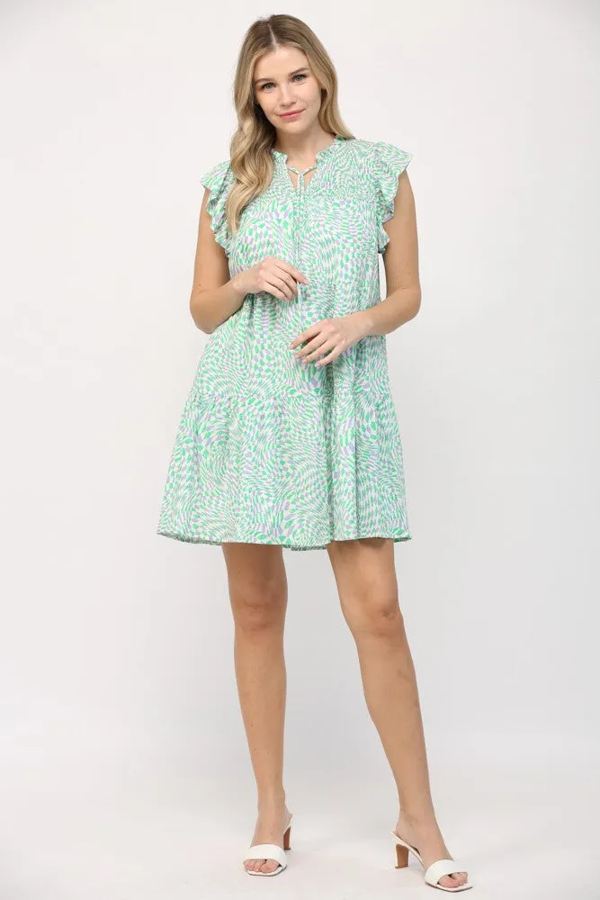 Fate Short Print Dress GREEN PURPLE