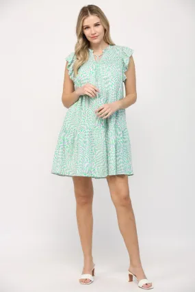 Fate Short Print Dress GREEN PURPLE