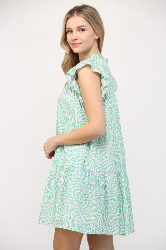 Fate Short Print Dress GREEN PURPLE
