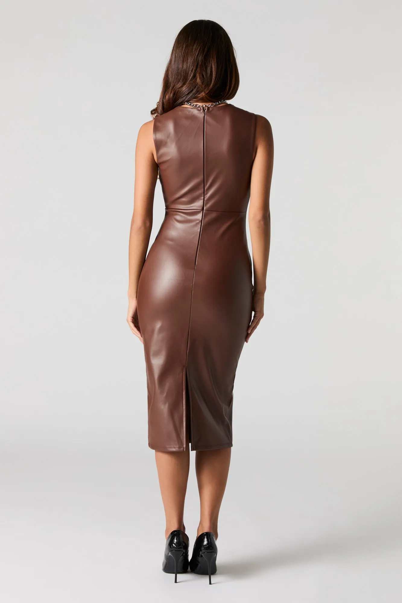 Faux Leather Bodycon Midi Dress