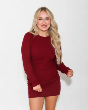 Fitted Bodycon Holiday Mini Dress in Wine