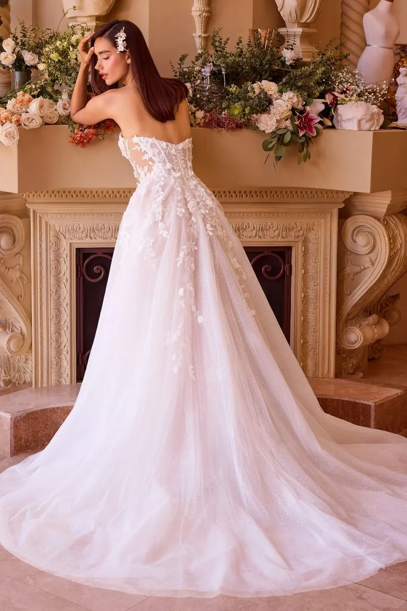 Floral Appliqued Strapless Wedding Ball Gown