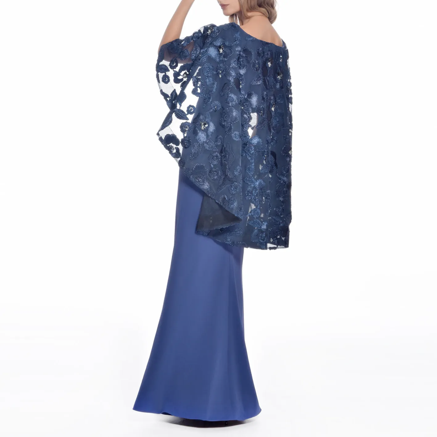 Floral Embroidered Cape Gown