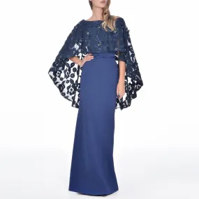 Floral Embroidered Cape Gown