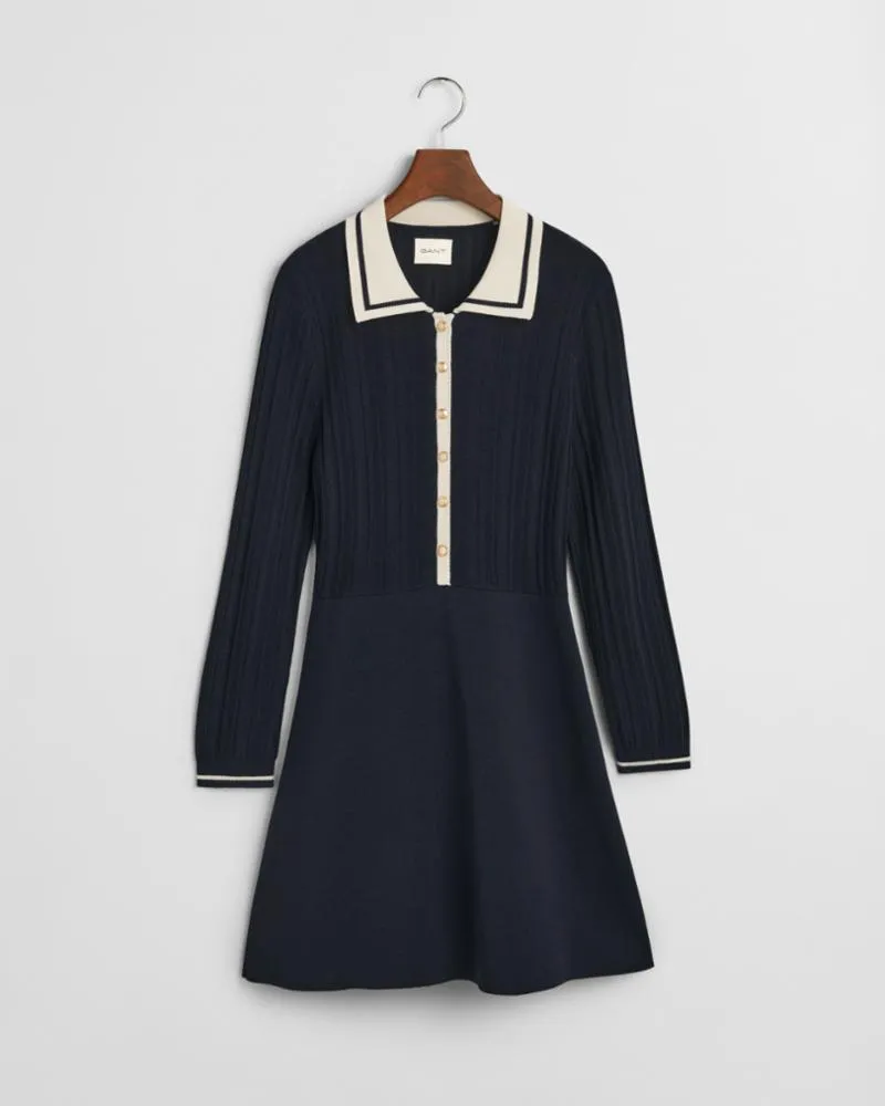 Gant Apparel Womens CONTRAST RIBBED KNITTED DRESS 433/EVENING BLUE
