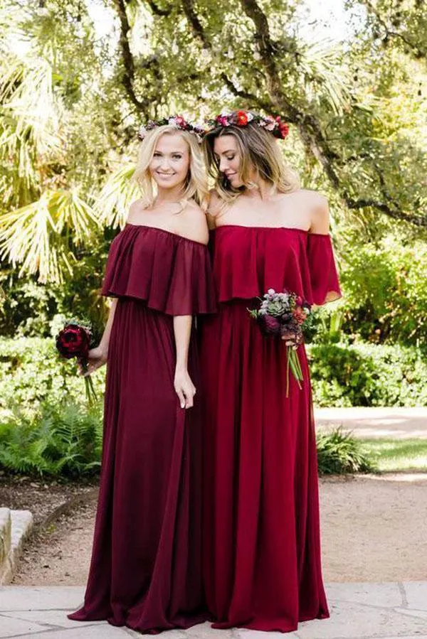 Gary Chiffon A-Line Off The Shoulder Long Bridesmaid Dress