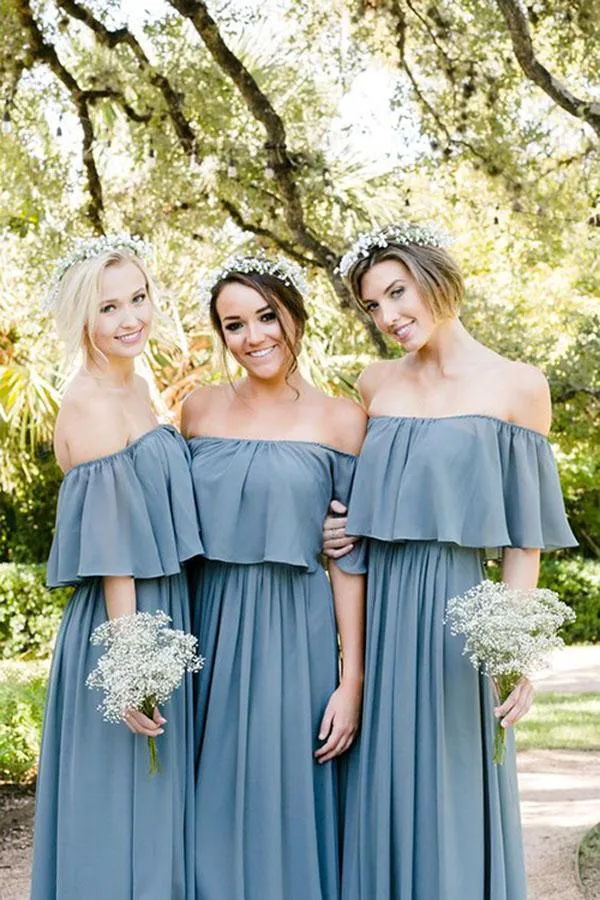 Gary Chiffon A-Line Off The Shoulder Long Bridesmaid Dress