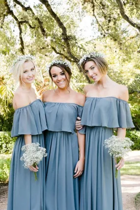 Gary Chiffon A-Line Off The Shoulder Long Bridesmaid Dress
