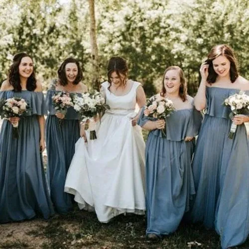 Gary Chiffon A-Line Off The Shoulder Long Bridesmaid Dress