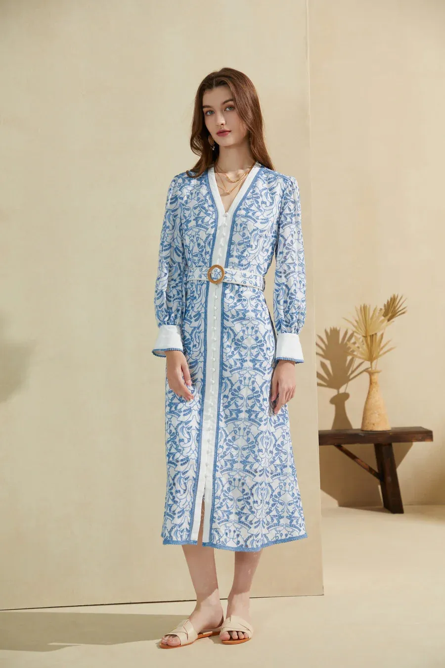 GDS Naomi Belted Long Sleeve Zip Dress | Blue