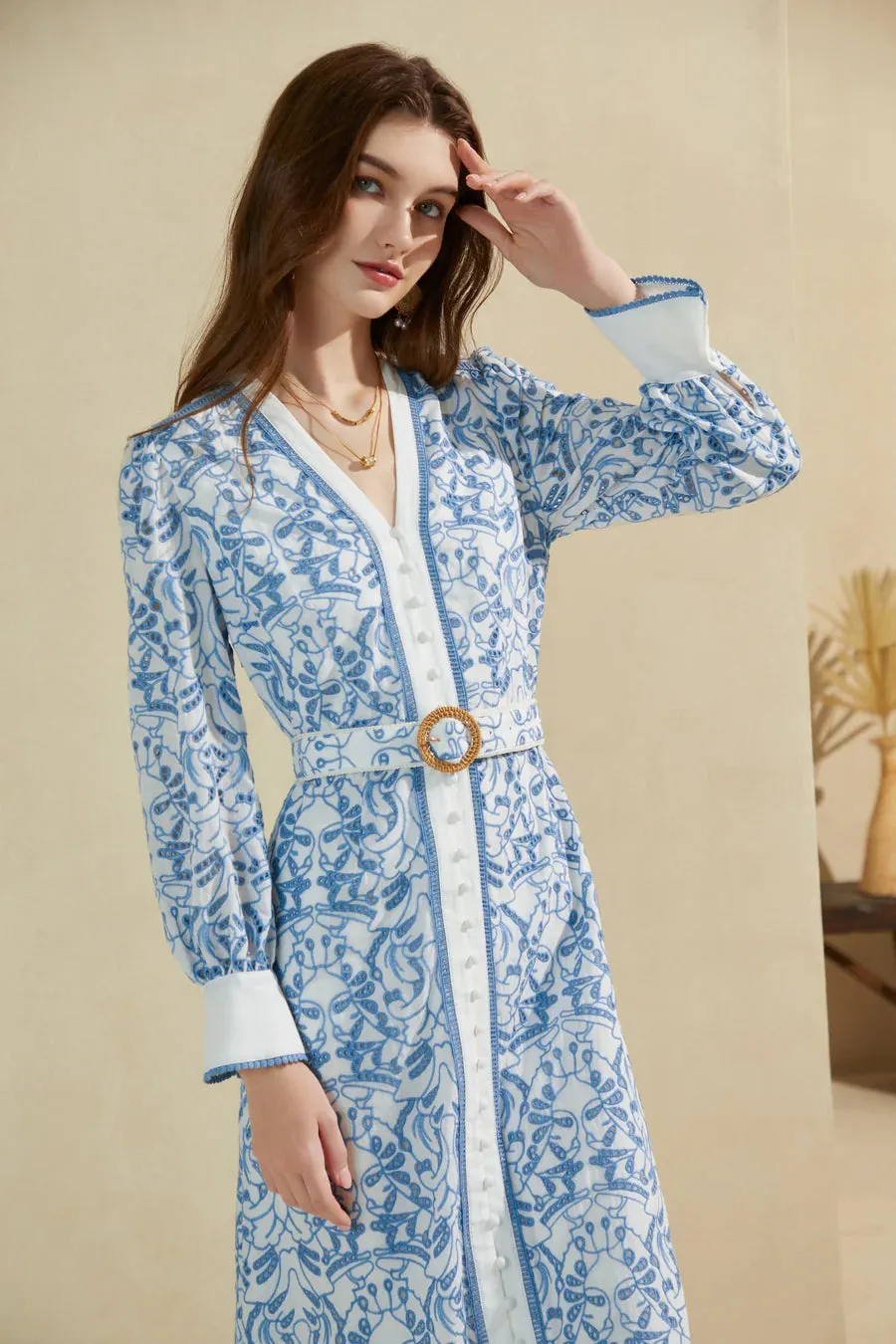 GDS Naomi Belted Long Sleeve Zip Dress | Blue