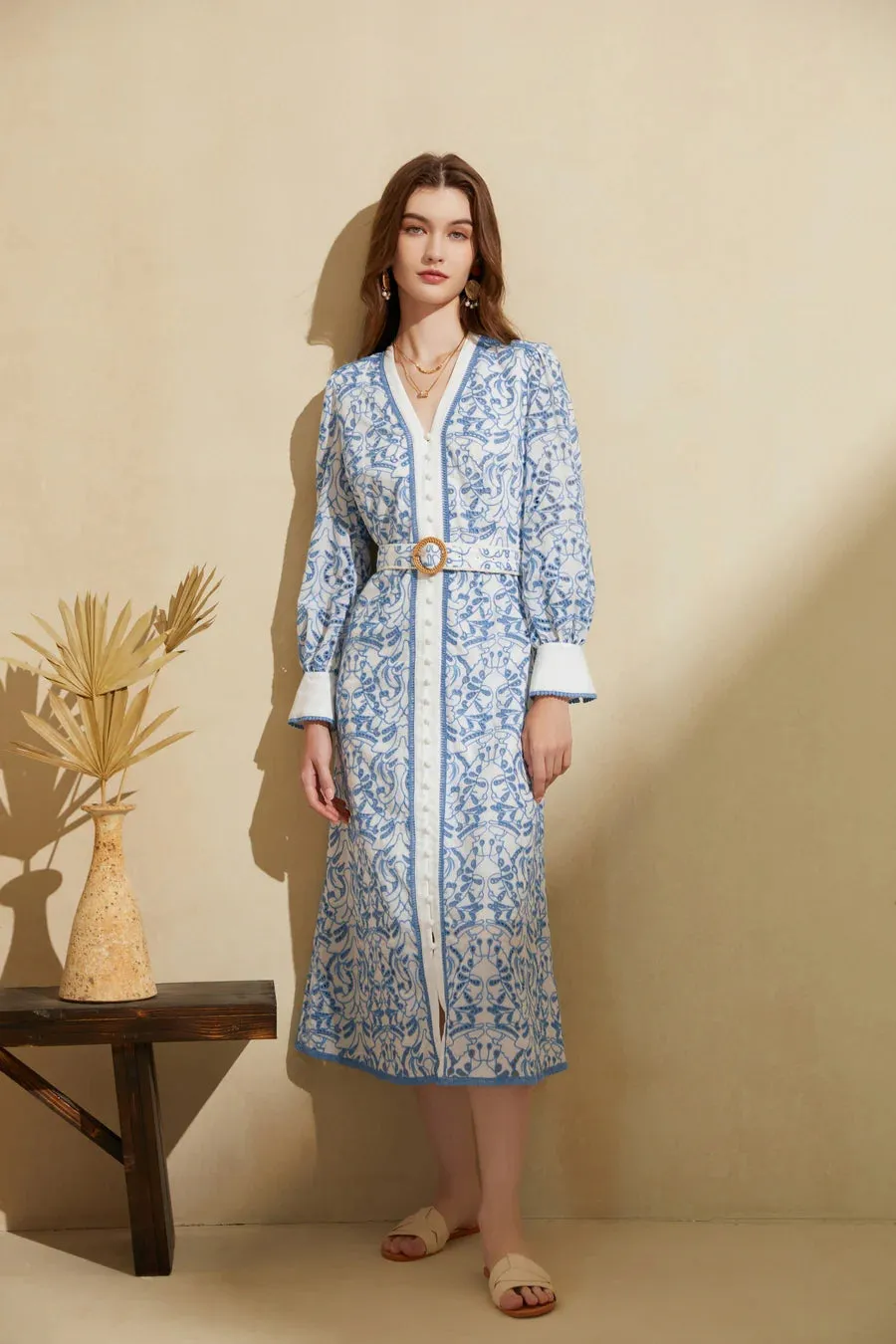 GDS Naomi Belted Long Sleeve Zip Dress | Blue