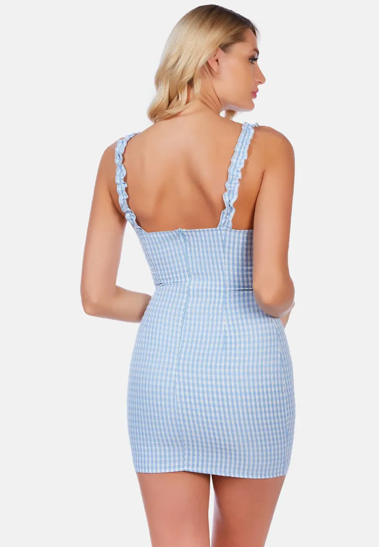 Gingham Check Bodycon Ruffle Dress