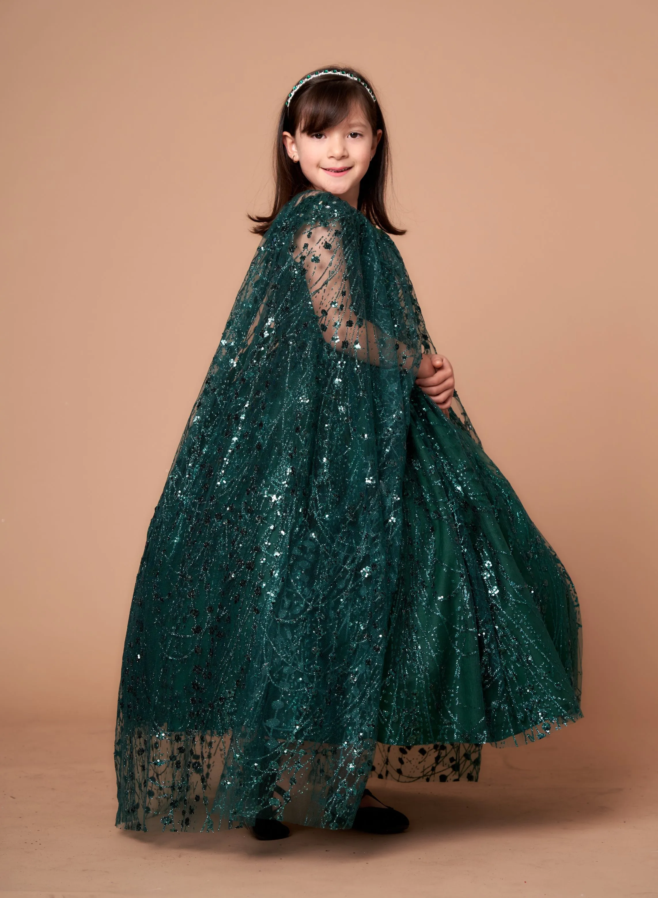 Girls Off Shoulder Cape Gown by Calla SCK303