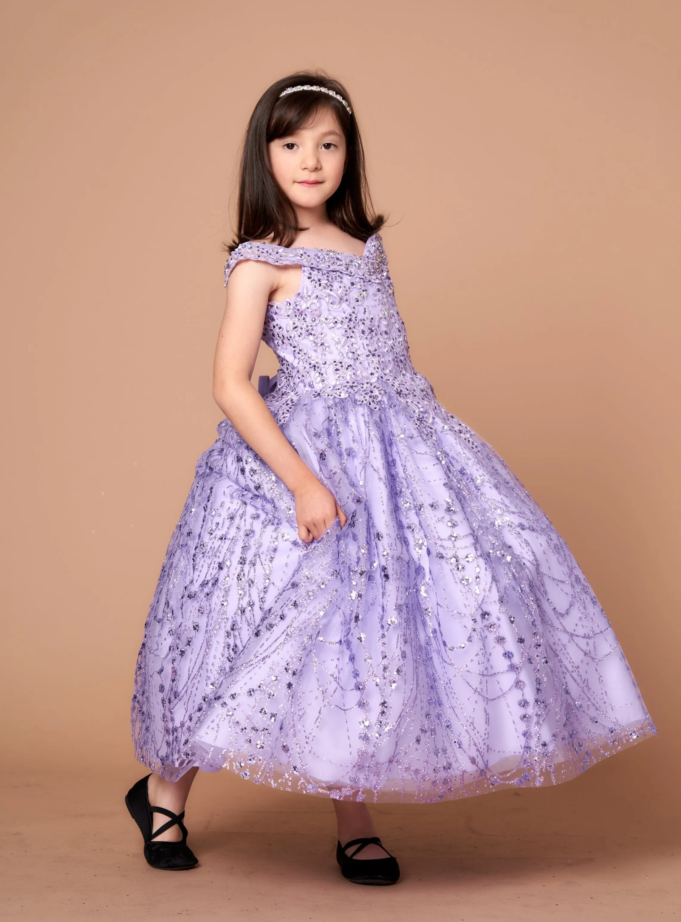 Girls Off Shoulder Cape Gown by Calla SCK303