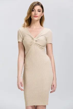 Gold Glimmer Sleeved Bodycon Midi Dress