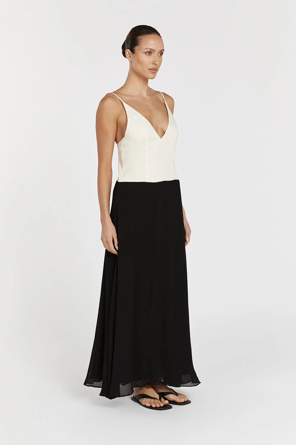 GRACE CREAM V NECK MIDI DRESS