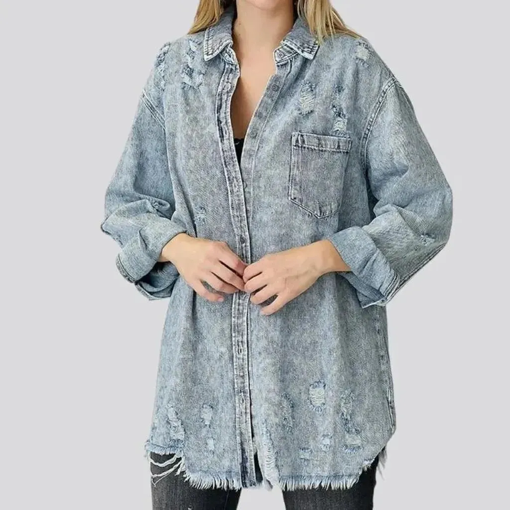 Grunge long women's denim shirt