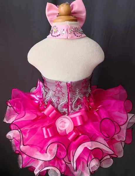 Halter Beaded Bodice Baby Girl Glitz Pageant Dress with Hair bow