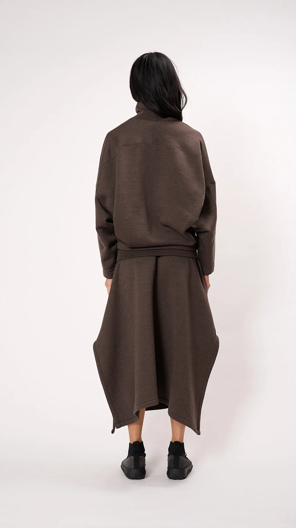 High Neck Sweatshirt in Dark Brown Melange