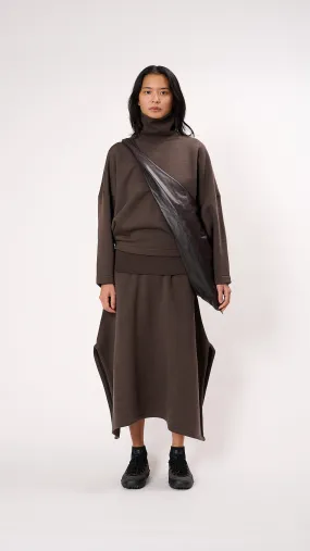 High Neck Sweatshirt in Dark Brown Melange