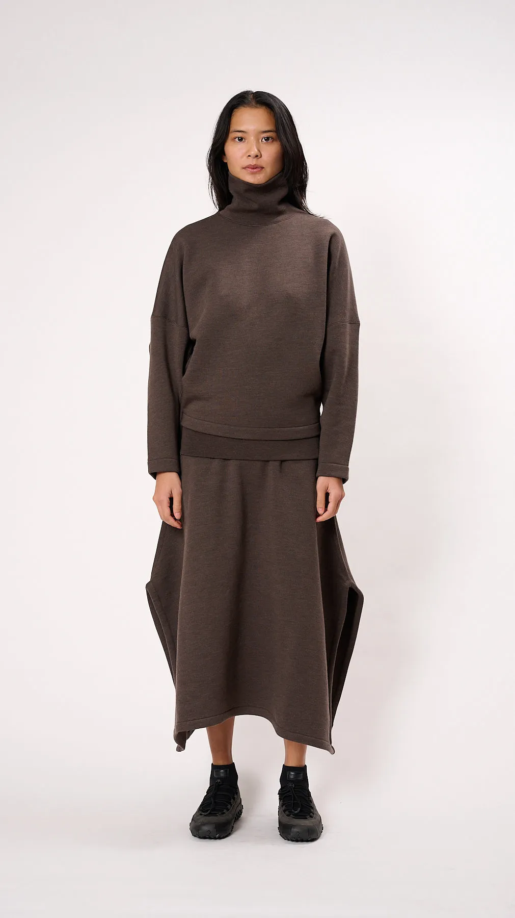 High Neck Sweatshirt in Dark Brown Melange