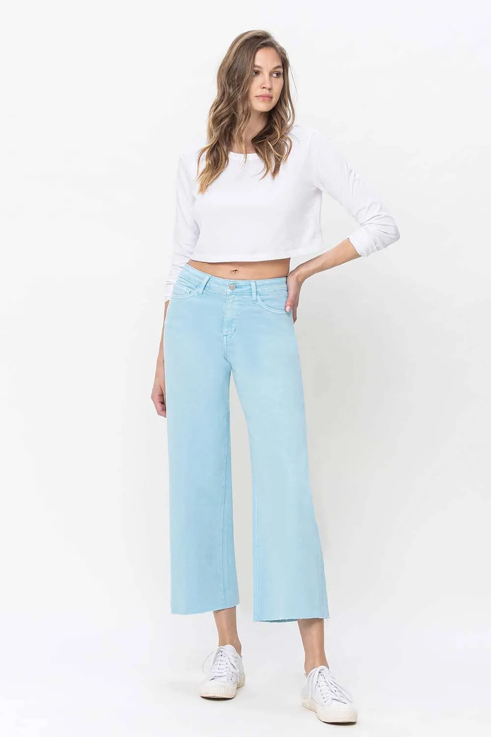 HIGH RISE CROP WIDE LEG JEANS - Vervet