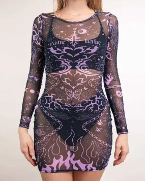 Inkwork Long Sleeve Mesh Dress