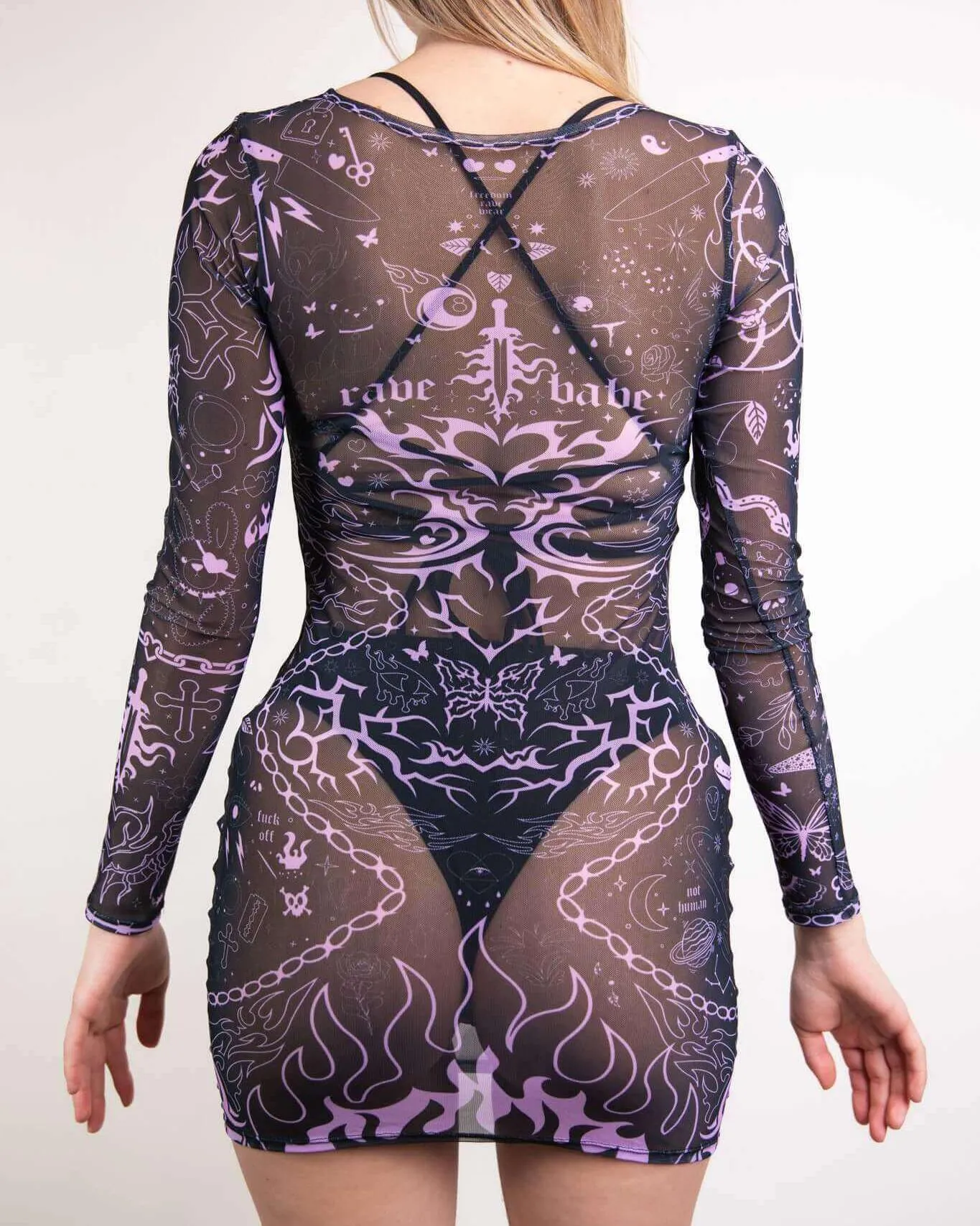 Inkwork Long Sleeve Mesh Dress