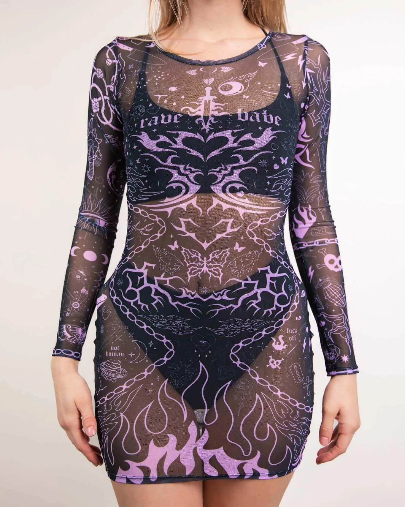 Inkwork Long Sleeve Mesh Dress