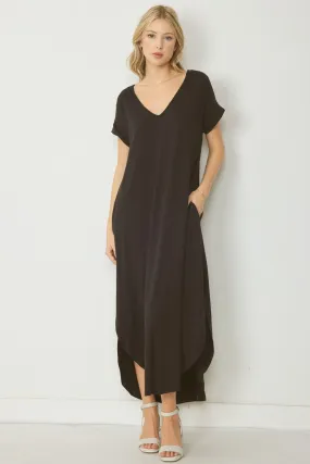 Jersey Knit V Neck Maxi Dress W/ Pockets
