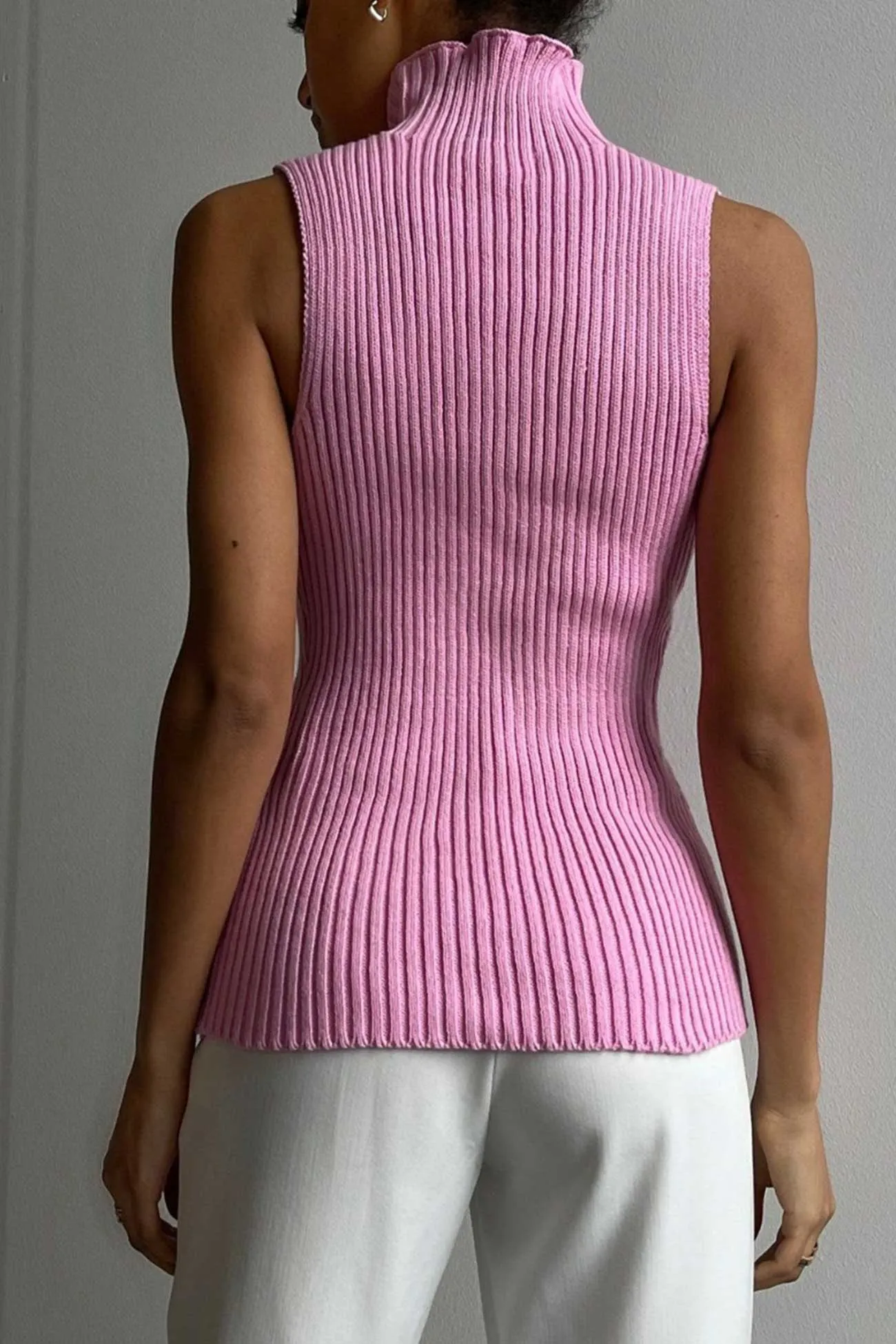 Joskaa Turtleneck Sleeveless Ribbed Knit Sweater