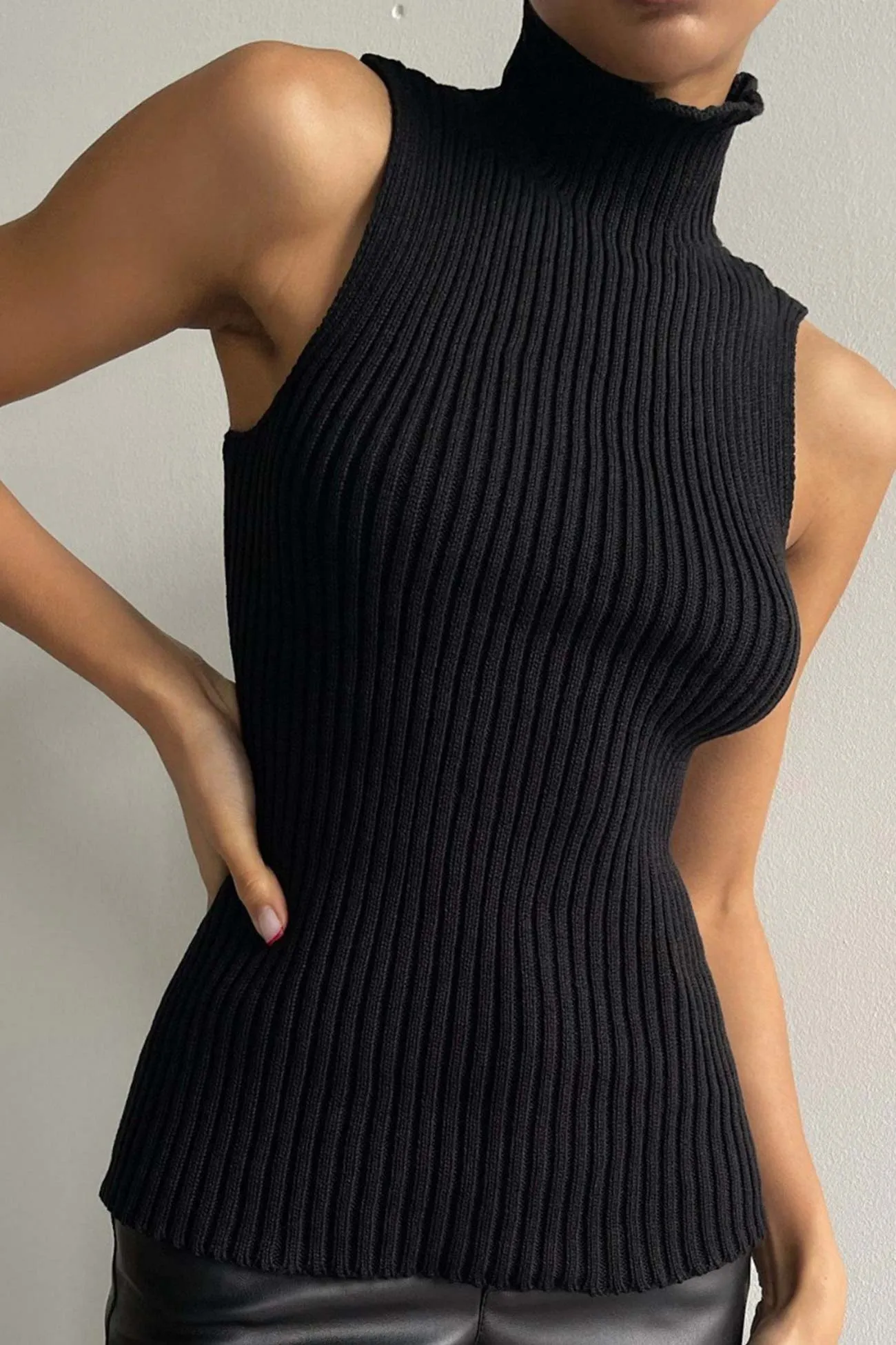Joskaa Turtleneck Sleeveless Ribbed Knit Sweater
