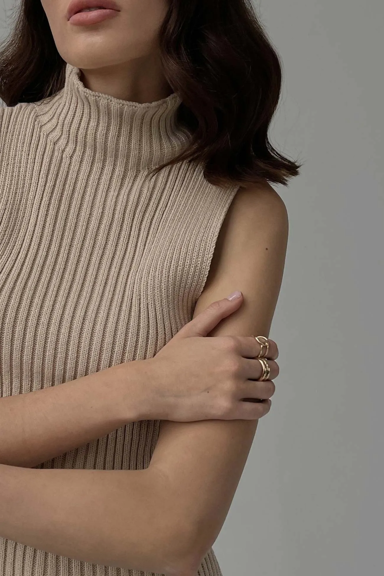 Joskaa Turtleneck Sleeveless Ribbed Knit Sweater