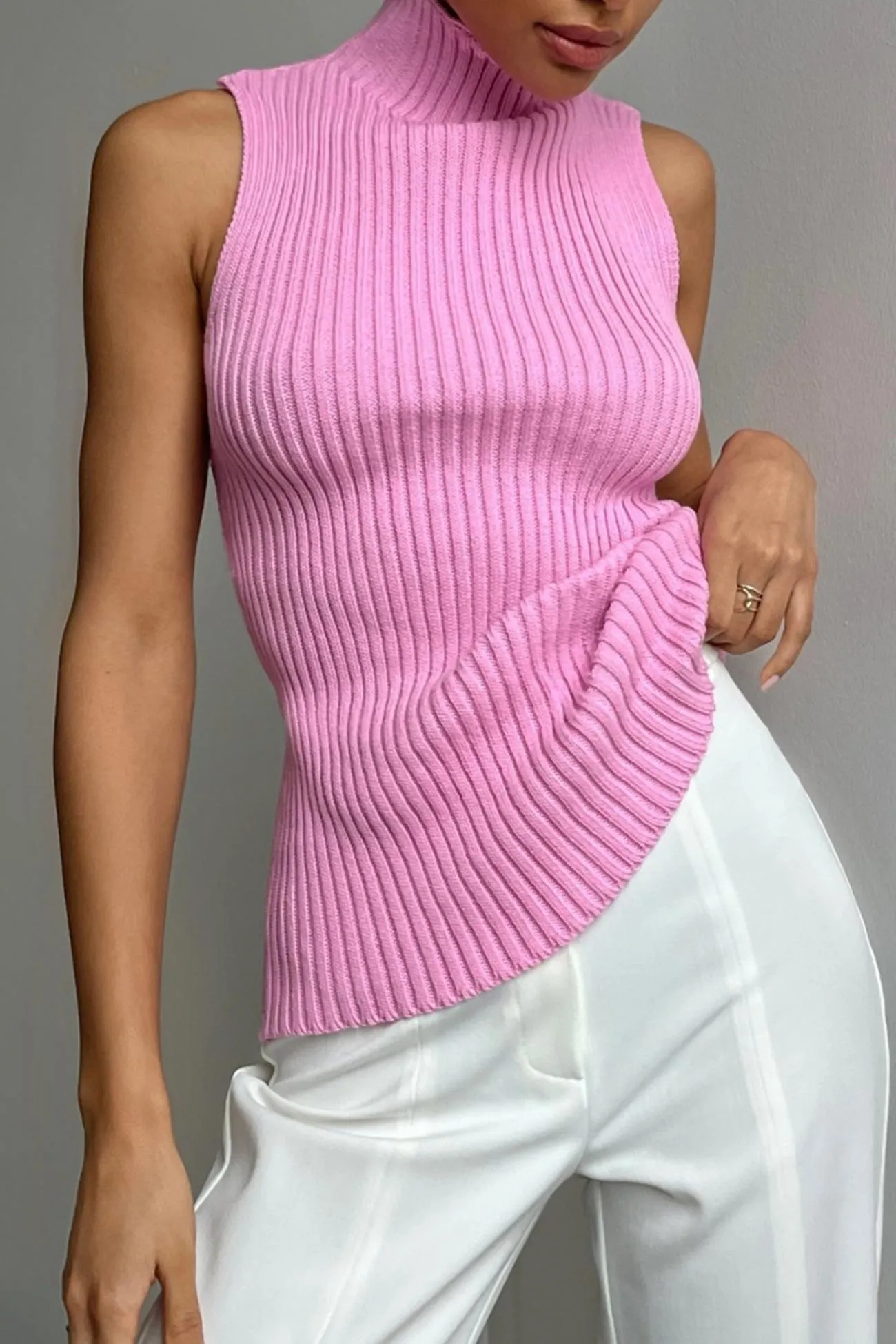 Joskaa Turtleneck Sleeveless Ribbed Knit Sweater