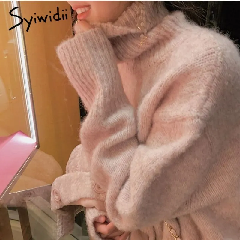 Joskaa Turtleneck Sweater Women Korean Fashion 2024 Fall Pullovers Batwing Sleeve Winter Clothes Knit Black Pink Vintage Tops