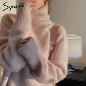 Joskaa Turtleneck Sweater Women Korean Fashion 2024 Fall Pullovers Batwing Sleeve Winter Clothes Knit Black Pink Vintage Tops