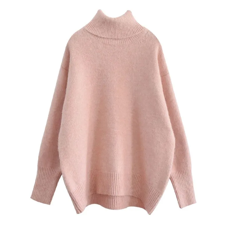 Joskaa Turtleneck Sweater Women Korean Fashion 2024 Fall Pullovers Batwing Sleeve Winter Clothes Knit Black Pink Vintage Tops